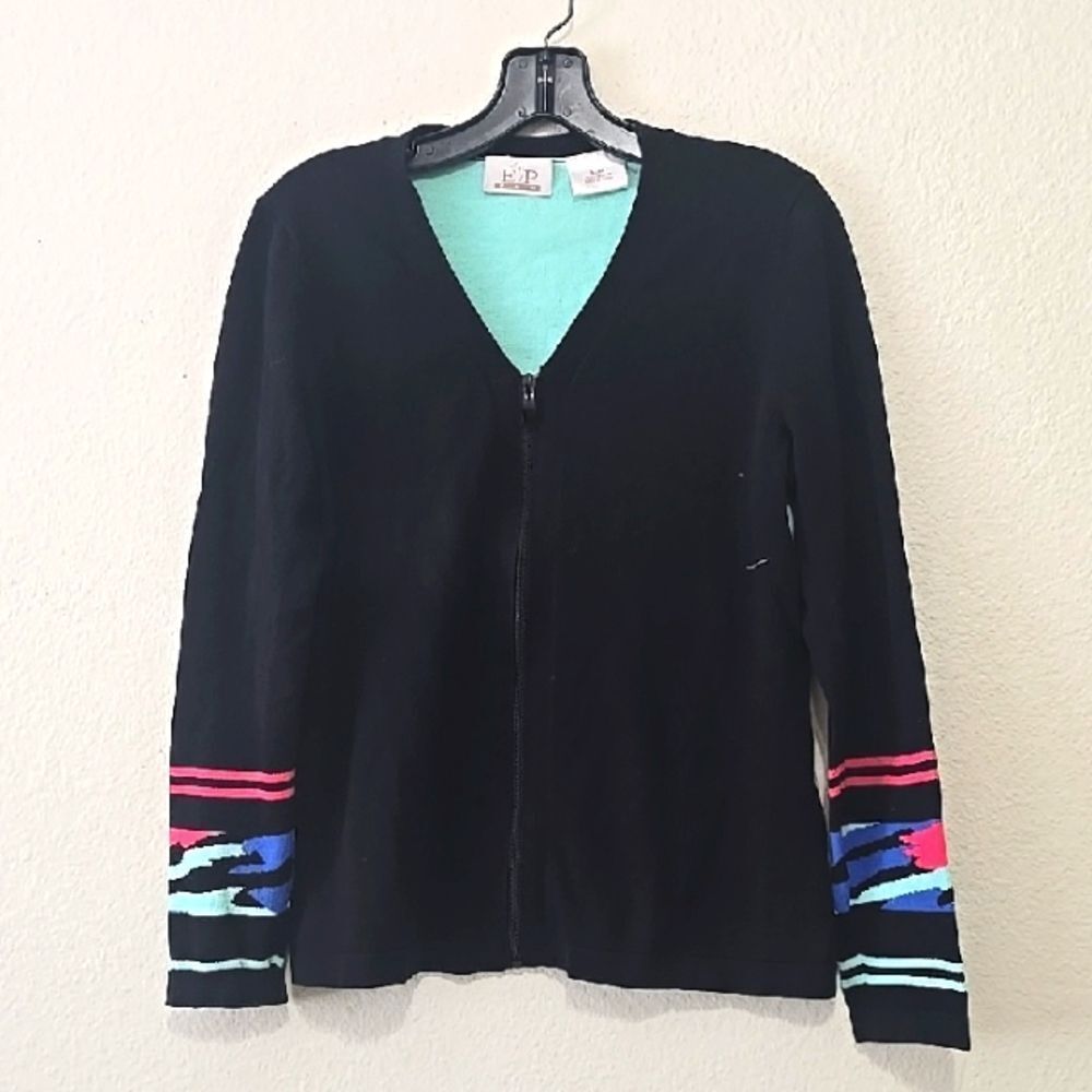EP Pro Black and Multicolor Women's Golf Cardigan Sweater M